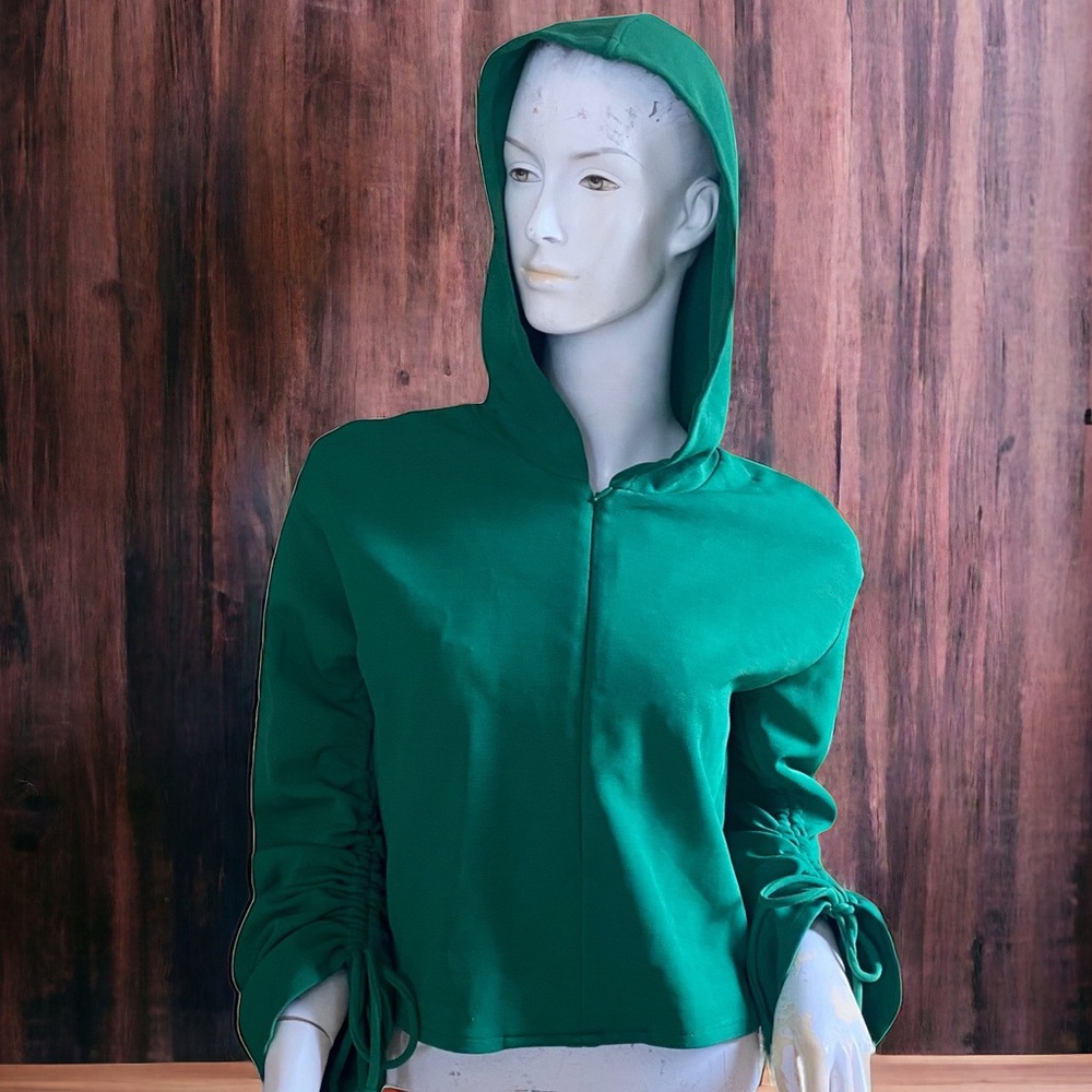 🤑10/$100 Maison Cinqcent pullover zipper hoodie ruched sleeves top sweatshirt S